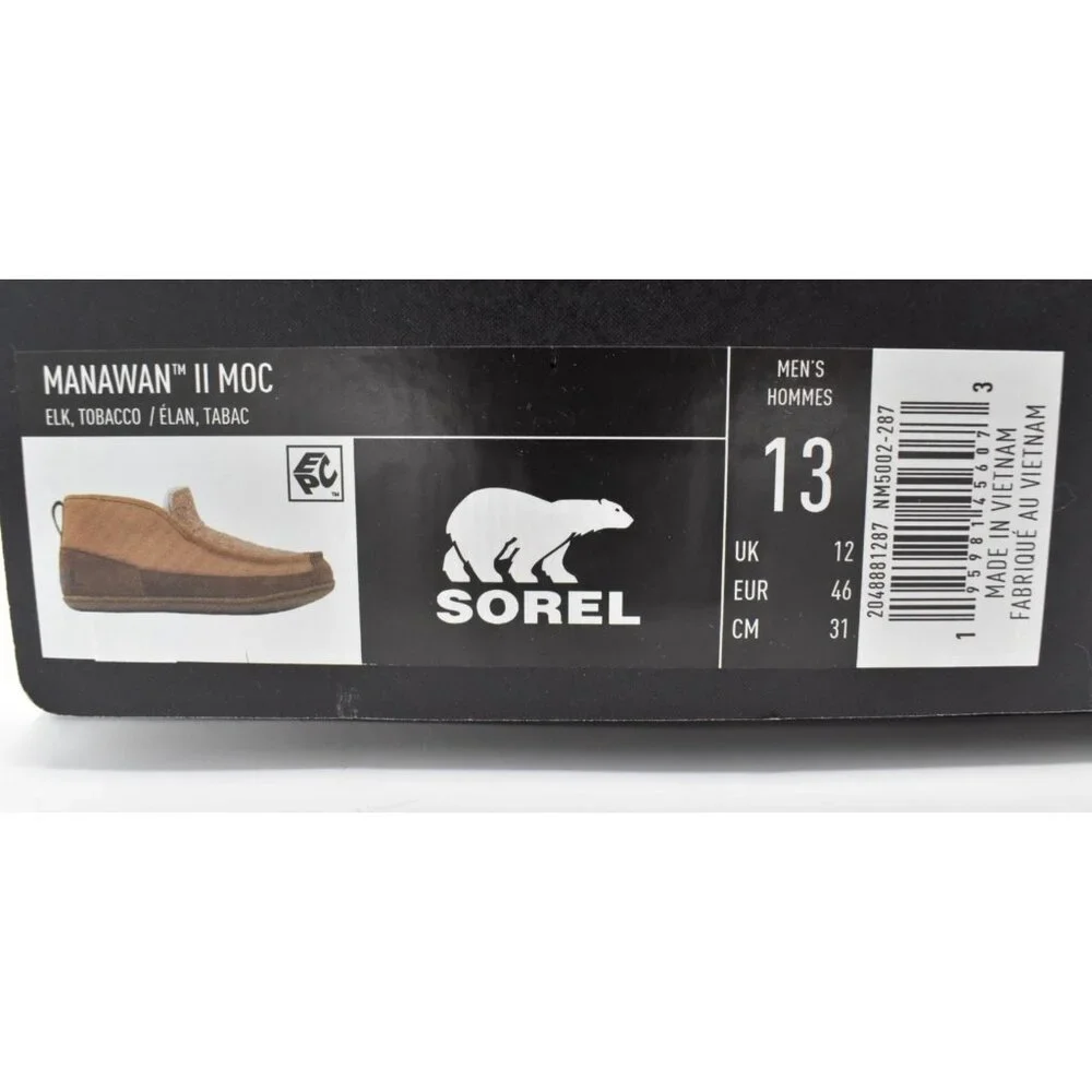 Sorel Mens Size 13 Manawan II Suede Elk‎ Brown Faux Fur Moc Slippers Shoes